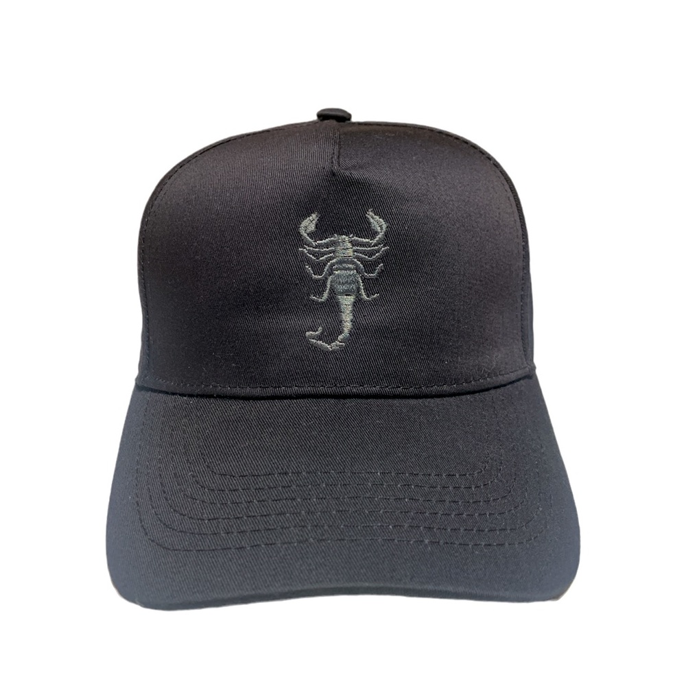 Black - Scorpion 5 Panel Embroidered Adjustable Baseball Cap